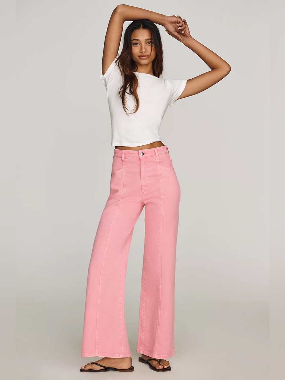 Rolla's Women's Sailor Scoop Jeans in light pink high rise wide leg size 29